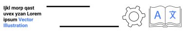 Dil öğrenme, eğitim araçları, çeviri hizmetleri, çok dilli destek, dijital araçlar, kullanıcı ayarları. Vites simgesi ve açık kitap. Dil öğrenme ve çeviri hizmetleri kavramı
