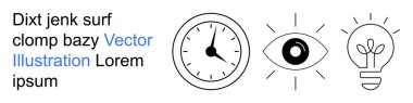 Yaratıcılık, zaman yönetimi, vizyon, verimlilik, yenilik ve beyin fırtınası. Bir göz, saat ve ampulün çizgi sanat simgeleri. Vizyon ve zaman yönetimi kavramı
