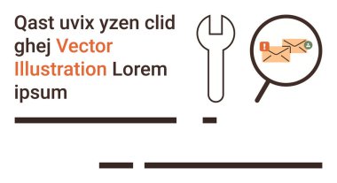Veri güvenliği, e-posta sorunları, tebligatlar, online araçlar, sistem onarımı, tanılar. Büyüteç, zarf ve anahtar simgesi. Veri güvenliği kavramını e- posta ile tara