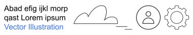 Teknoloji, dijital hizmetler, bulut hesaplama, profil yönetimi, işlem otomasyonu, minimalizm. Bulut, kullanıcı simgesi ve vites sembolü temiz doğrusal şekilde. Teknoloji ve bulut hesaplama