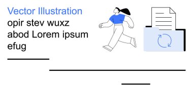 Şirket iş akışı, görev yönetimi, verimlilik, dijital dönüşüm, sistem optimizasyonu, takım çalışması. Belge simgesinin yanında yeni bir döngü ile çalışan kişi. Görev yönetimi ve verimlilik