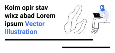 Uzaktan çalışma, dijital öğrenme, çevrimiçi iletişim, iş hayatı dengesi, minimalizm, yaratıcı çalışma alanı. Duvarın yanında dizüstü bilgisayarı ve soyut bir bitkiyle oturan bir insan. Uzak çalışma ve dijital öğrenme