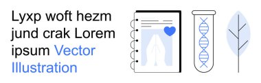Genetik, fen eğitimi, biyoteknoloji, DNA analizi, araştırma, çevre çalışmaları. DNA ipliği, kalp sembolü yapraklı defter. Genetik ve biyoteknoloji kavramı
