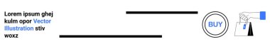 E-ticaret, dijital ödemeler, online alışveriş, perakende satış deneyimi, kullanıcı arayüzleri, ticari işlemler. Bir satın alma düğmesine ve çantaya işaret ediyor. E-ticaret ve dijital ödeme kavramı