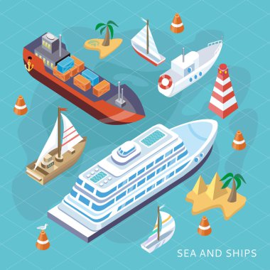Isometric Set Ships. Sea Transport