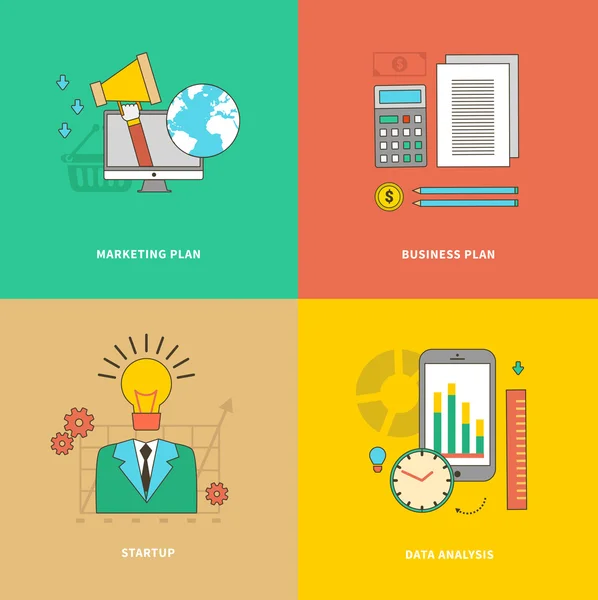 Analyse des données, Business Marketing Plan, Startup — Image vectorielle