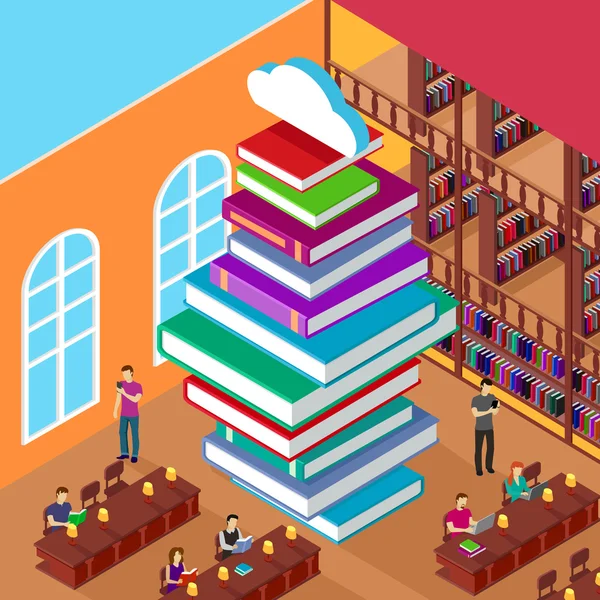 Isometric Library. Stack Books. Concept Knowledge — Stock vektor