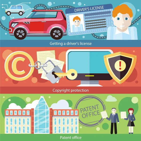 Set Concept Driver License, Patent Copyright — Stok Vektör