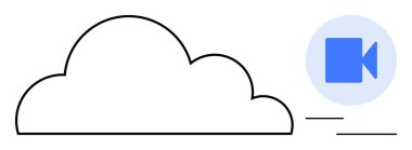 Bulut teknolojisi, video akışı, multimedya depolama, dijital iletişim, çevrimiçi paylaşım, içerik dağıtımı. Hareket çizgileri olan bir bulut ve video simgesi. Bulut teknolojisi ve video akış konsepti