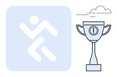 Spor müsabakası. Sporcu ikonu performansı, kupa başarı ve spor müsabakalarını simgeler. Atletizm, ödüller, fitness, motivasyon, spor etkinlikleri için ideal