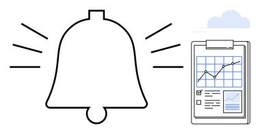 Bildirimler, iş analizleri, performans takibi, veri alarmları, verimlilik araçları, iş akışı güncellemeleri. Ses ışınlı çan ve grafikli pano. Bildirim ve iş analizi kavramı