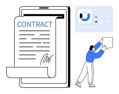 Dijital kontrat imzası. Dijital sözleşmeler, elektronik imza yetkisiyle kağıtsız iş akışlarını teşvik eder. Dijital sözleşmeler iş süreçlerini ve veri takibini düzene sokar. İş için.