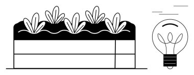 Sürdürülebilir tarım, yenilenebilir enerji, yeşil yaşam, yenilik, çevre dostu teknoloji, çevre bilinci. Yükseltilmiş bir yatakta ampul ikonunun yanında yetişen ekinler. Sürdürülebilir tarım