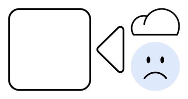 Bulut kayıt konsepti. Bulutların ana hatları, video simgesi ve bulut kaydını ve zorluklarını vurgulayan hüzünlü bir yüz. Bulut kaydı, güvenli depolama ve veri erişilebilirliği. Teknoloji ve depo için