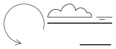 Çizgi sanatı konsepti. Soyut çizgi sanatı dairesel ok ve bulut tasarımı. Çizgi sanatı basitliği, yaratıcılığı ve yeniliği keşfeder. Markalaşma, eğitim ve tasarım projeleri için mükemmel.