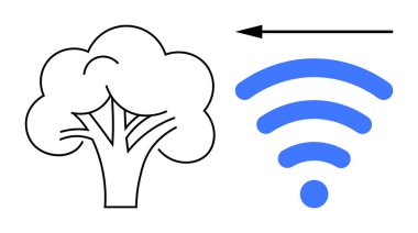 Sürdürülebilirlik ve teknoloji kavramı. Çevre dostu uygulamaları vurgulamak için ağaç ve kablosuz kullanım sürdürülebilirliği. Yeşil teknoloji için sürdürülebilirlik, çevresel etki, kurumsal