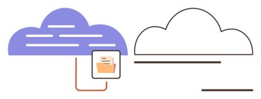 Bir dosya dizinine bağlı mor ve ana hatlı bulutlarla veri depolama görselleştirmesi. Teknoloji, veri yönetimi, dosya paylaşımı, bulut hesaplama, dijital güvenlik, işyeri