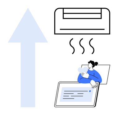 Klima konsepti. Klima sistemleri rahat yaşam için ısı kontrolü sağlıyor. Klima, evlerde ya da ofislerde verimli soğutmayı destekliyor. HVAC için, ev otomasyonu