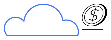 Çevrimiçi ödemeler, bulut hizmetleri, dijital ekonomi, fintech, veri depolama, e-ticaret. Uçan paralı bir bulut çizgisi. Çevrimiçi ödemeler ve bulut hizmetleri kavramı