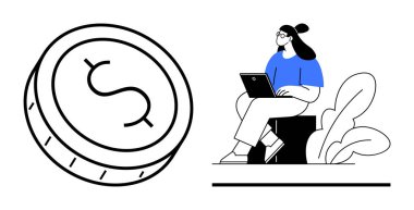 Finans konsepti. Dijital para birimi ve uzak çalışma alışkanlıklarına odaklı finans. Finans, dijital ödemeler ve serbest çalışma için modern teknolojiyi birleştirir. Fintech, uzaktan çalışma, ödemeler için