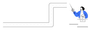 Bir belgeyi işaret eden, planlama, yön ve rehberliği simgeleyen kıvrımlı bir yol. Seyahat için ideal, planlama, eğitim, proje yönetimi, ilerleme hedefi basit bir düzlük