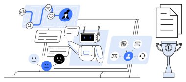 Yapay zeka sohbet robotu kullanıcı geribildirimi ile etkileşime giriyor. Yapay zeka sohbet robotu özellikleri arasında diyalog kutuları, duygu simgeleri ve müşteri desteği araçları bulunmaktadır. Yapay zeka sohbet robotu iletişimde ve teknolojik otomasyonda verimliliği arttırır.