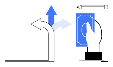 Finansal planlama, karar verme, iş stratejisi, ekonomik tercihler, yönsel yollar, yatırımlar. Ok seçenekleri ve el ele tutuşmalar. Mali planlama ve karar verme kavramları
