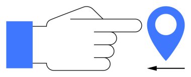 Navigasyon konsepti. Konum iğnesini gösteren bir el ve yönü gösteren bir okla yön bulma. Yönlendirme, yön bulma ve yönlendirme. GPS, uygulamalar, yol bulma, haritalar için