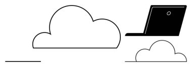Bulut hesaplama, dijital depolama, bilgisayar, veri senkronizasyonu, internet teknolojisi, uzaktan erişim. Minimalist bulut ve dizüstü bilgisayar tasarımı. Bulut hesaplama ve dijital depolama kavramı