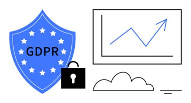 GDPR uygunluğu. Veri gizliliği, bulut güvenliği, kilitli veri ve büyüme tablosu. Güvenlik, analitik, bulut hesaplama ve veri koruma stratejilerinde GDPR ilişkisi