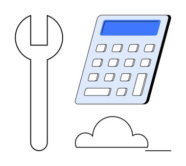 Teknoloji, bulut hizmetleri, bakım, onarım, yenilik, veri yönetimi. İngiliz anahtarı, hesap makinesi ve bulutlu en düşük tasarım. Modern çözümler için teknoloji ve bulut hizmetleri