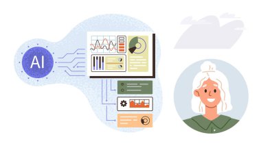 Yapay zeka teknolojisi verileri grafikler, devreler ve insan bağlantıları üzerinden işliyor. Yapay zeka, veri bilimi, yenilik, teknoloji, makine öğrenme analitik ekip çalışması için idealdir. Basit düz metafor