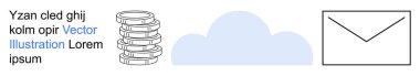 Bulut hesaplama, veri depolama, çevrimiçi iletişim, e-posta hizmetleri, dijital güvenlik, bilgi teknolojisi. Para yığını, bulut şeklinde zarf simgesi. Bulut hesaplama ve veri depolama kavramı