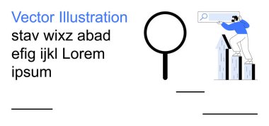 Çevrimiçi araştırma, veri analizi, iş büyümesi, bilgi edinme, dijital araçlar, arama motoru optimizasyonu. Adam büyüteçle çubuk grafikle verileri inceliyor. Çevrimiçi araştırma ve veri