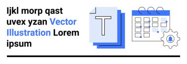 Verimlilik, programlama, ofis araçları, grafik tasarım, veri yönetimi, iş akışı planlaması. Metin belgeleri, takvim ve vites simgesi. Verimlilik ve zamanlama kavramı