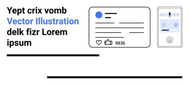 Sosyal medya tasarımı, arayüz elemanları, akıllı teknoloji, kullanıcı profilleri, dijital ekran, etkileşim araçları. Kullanıcı profili ve verileri gösteren arayüz. Sosyal medya ve akıllı teknoloji kavramları