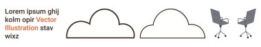 Bulut depolama, işyeri tasarımı, modern teknoloji, yaratıcılık, iş verimliliği, dijital aletler. İki bulut çizgisi ve ofis sandalyesi. Bulut depolama ve işyeri tasarım kavramı