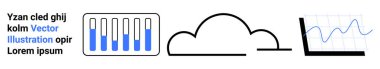 Bulut sembolü bar çizelgesi ve çizgi grafiği ile bağlantılı. Teknoloji, veri depolama, analitik, dijital dönüşüm, bulut çözümleri, veri temsili, basit iniş sayfası için ideal