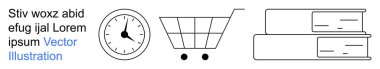 E-ticaret, zaman yönetimi, eğitim, öğrenme kaynakları, verimlilik, perakende. Minimalist çizgiler saat, alışveriş arabası ve istiflenmiş kitaplar. E-ticaret ve zaman yönetimi