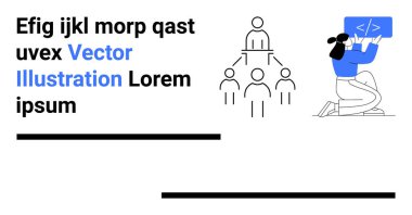 Teknoloji, kodlama, takım çalışması, organizasyonel hiyerarşi, dijital beceriler, eğitim. Dizüstü bilgisayarlı kadın programlama ve organizasyonel yapının çizimi. Teknoloji ve takım çalışması kavramı