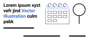 Zaman yönetimi, programlama işleri, organizasyon, arama araçları, takvim planlaması, dijital sistemler. Büyüteç ve yer tutucu metni olan bir takvim simgesi. Zaman yönetimi ve organizasyon