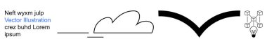 Teknoloji, bağlantı, veri paylaşımı, yenilik, minimalizm, ağ oluşturma. Bulutlu soyut tasarım, bir çizgi, bir ok ve ağa bağlı bir ampul sembolü. Bağlantı ve teknoloji kavramları