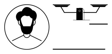 Kimlik doğrulama, adalet, eşitlik, yasal sistemler, adalet terazileri, kavramsal sanat. Çemberin içinde denge sembolünün yanında sadeleştirilmiş bir insan. Kimlik doğrulama ve adalet