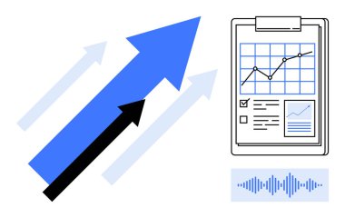 İş stratejisi, büyüme takibi, veri görselleştirme, performans analizi, finansal tahmin, karar verme. Yukarı oklar ve haritalarla dolu bir rapor. İş stratejisi ve büyüme takibi