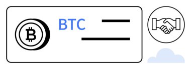 Bitcoin konsepti. Bitcoin simgesi ile birlikte dijital işlemler, güvenli anlaşmalar ve engelleme teknolojisi sembolleri. Bitcoin merkezi olmayan finansmanı güvenlikle birleştirir. Fintech, e-ticaret için