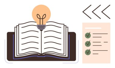 Eğitim, bilgi paylaşımı, yaratıcılık, üretkenlik, problem çözme, entellektüel büyüme. Ampullü kitabı aç, kontrol işaretli listeyi aç. Eğitim ve bilgi paylaşım kavramı