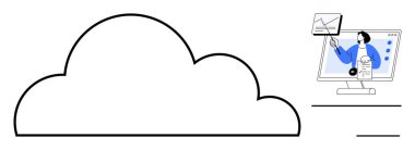 Bulut hesaplama konsepti. Bulut depolama, veri analiz grafikleri ve modern tasarımda uzaktan teknik destek görselleri. Dijital hizmetler, bilişim çözümleri ve uzak çalışmalarda bulut güçlendirici yenilik