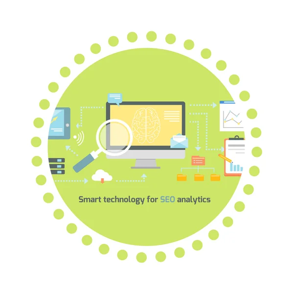 Smart Technology for SEO Analytics Icon Flat — Διανυσματικό Αρχείο