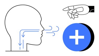 Sağlık sigortası konsepti. Modern sağlık hizmetleri, tıptaki yenilikler için insan nefes akışı, robot bilimi ve tıbbi haçı birleştiren görseller. Sağlık hizmetleri teknoloji ve yapay zekayla gelişiyor. Uygulamalar