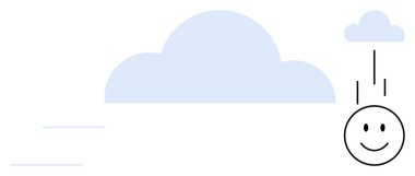 Bulut konsepti. Soyut tasarım bulutları ve gülen bir yüz. Bulut bağlantısı ve yenilik. Teknoloji, pozitiflik ve çevresel fikirler için mükemmel. Kullanımlar arasında dijital içerik, sosyal